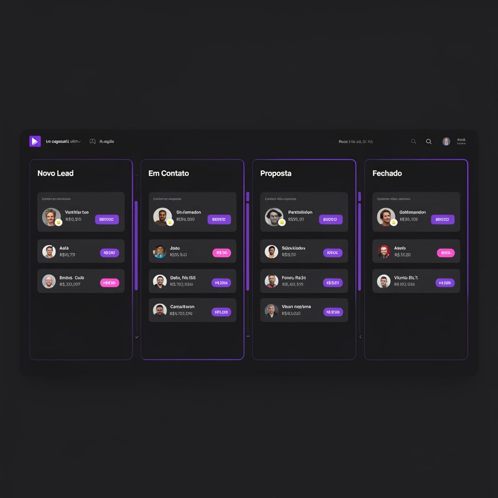 Painel Kanban do Viotti CRM com pipeline de vendas